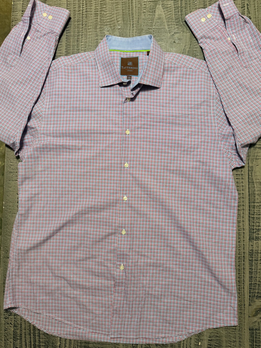 Men's Micro-Check Dress Shirt in Red and Blue